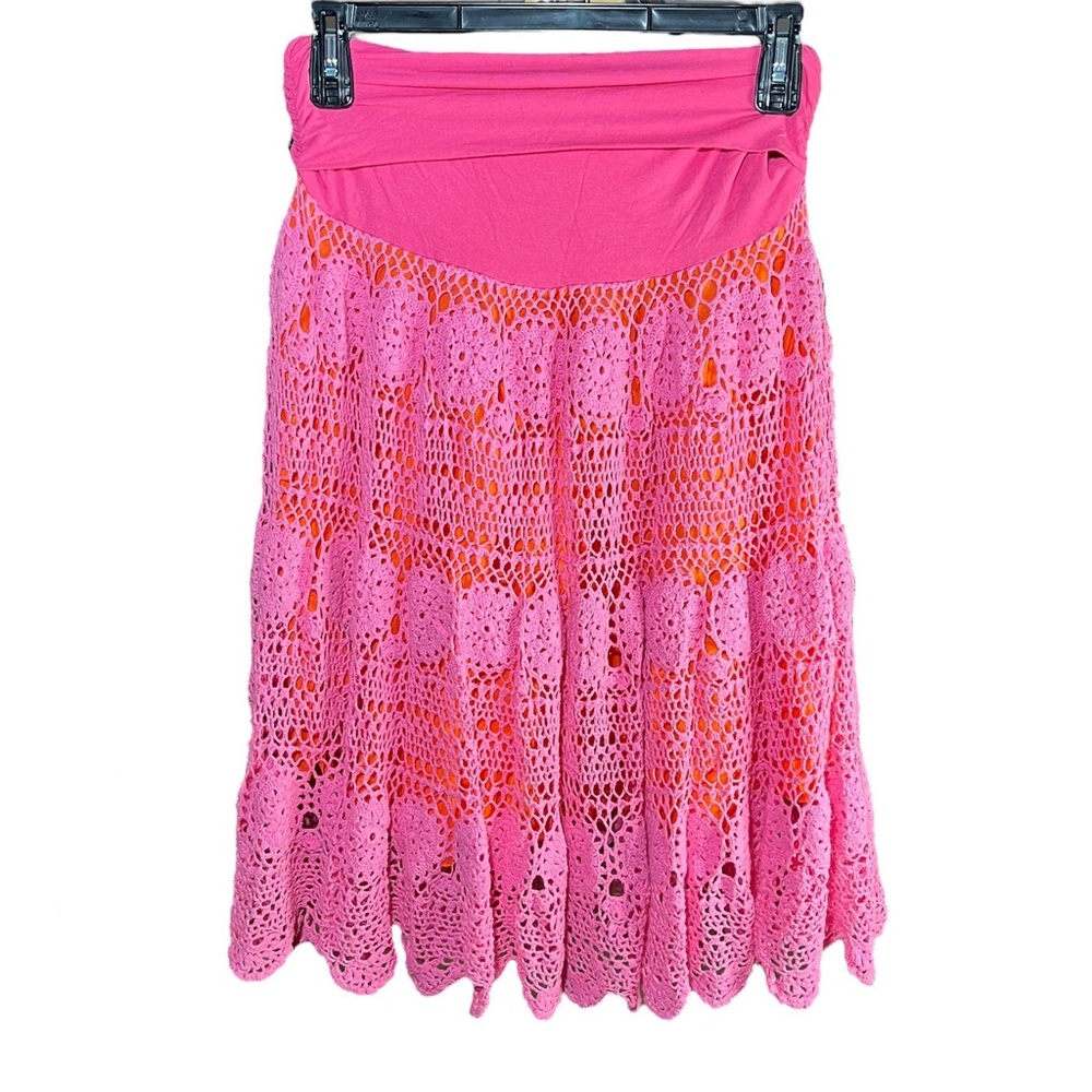 Anthropologie Ruth Pink Crochet Overlay Swing Skirt Size 8